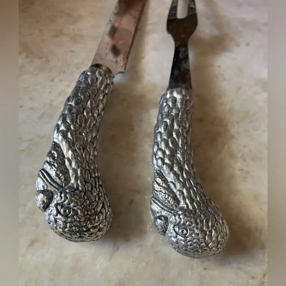 Arthur Court Silver aluminum Turkey Carving Knife and Fork Set